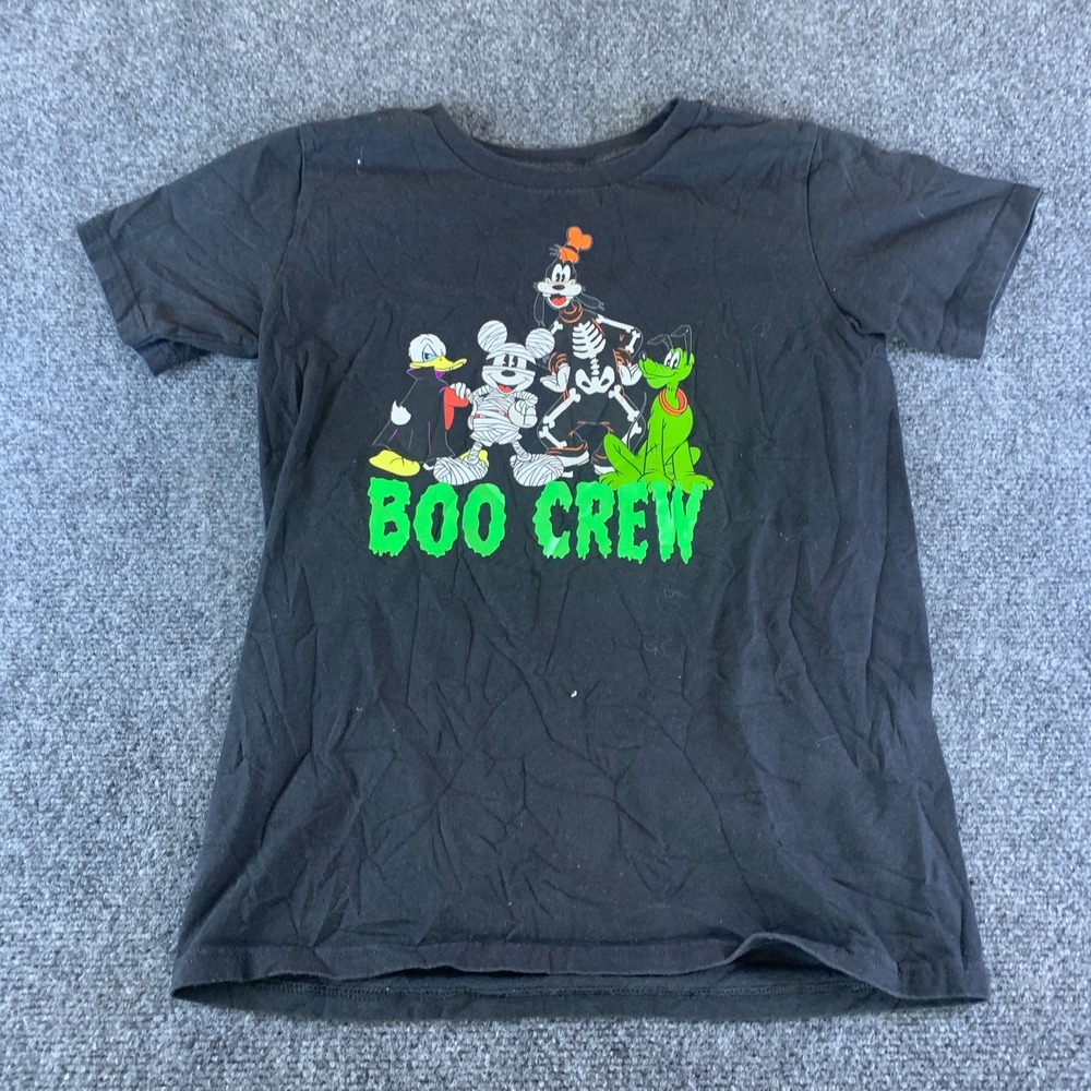 Disney T Shirt Girls L 10/12 Black Mickey Mouse & Friends Halloween Boo Crew